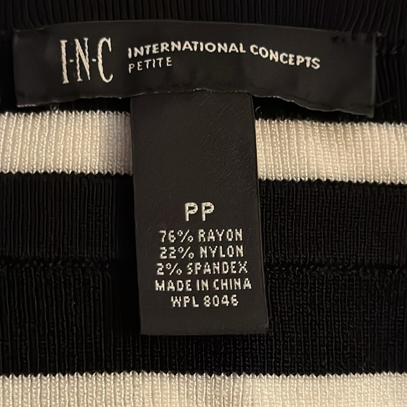 INC International Concepts Petite Black White Striped Boat Neck Rib-Knit Top PP - Picture 4 of 4